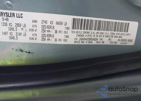 2009 Chrysler Town & Country Lx from USA, damaged, VIN 2A8HR44E89R548264